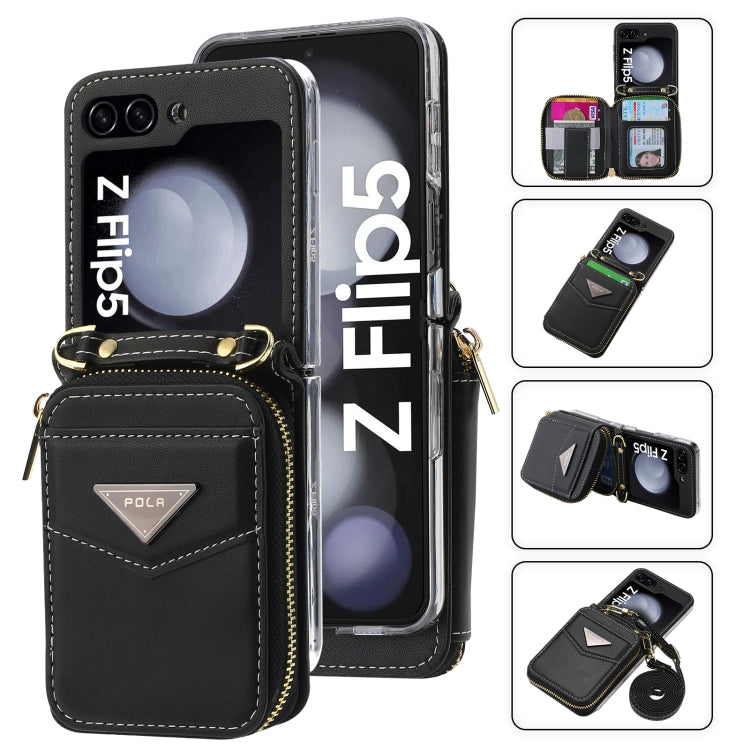 For Samsung Galaxy Z Flip5 POLA Multi-Card Slots Zipper Wallet Phone Case(Black)