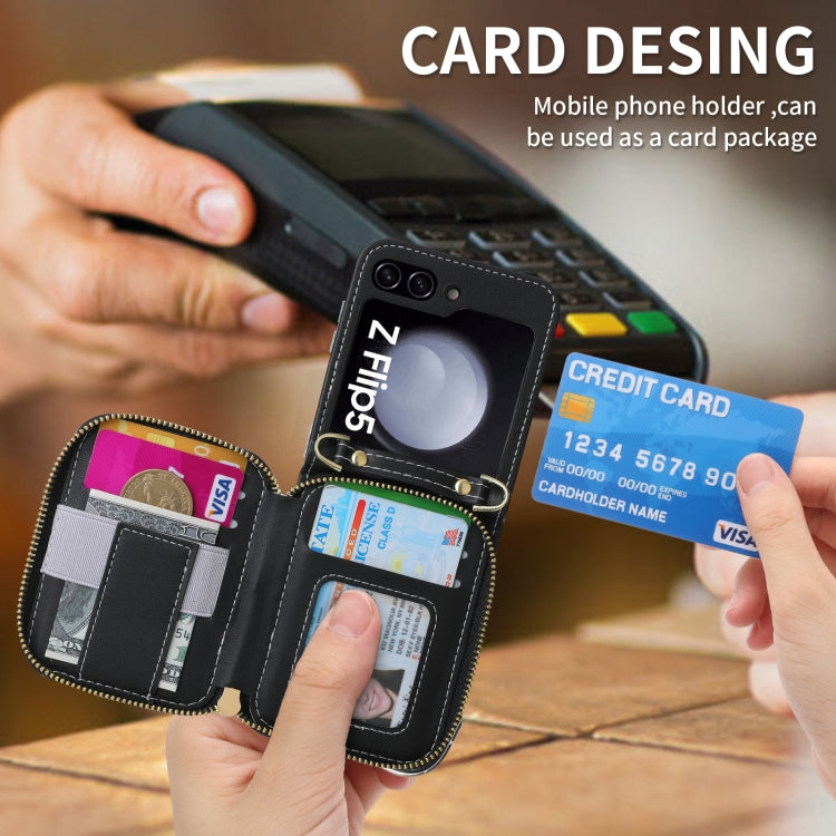 For Samsung Galaxy Z Flip5 POLA Multi-Card Slots Zipper Wallet Phone Case(Black)