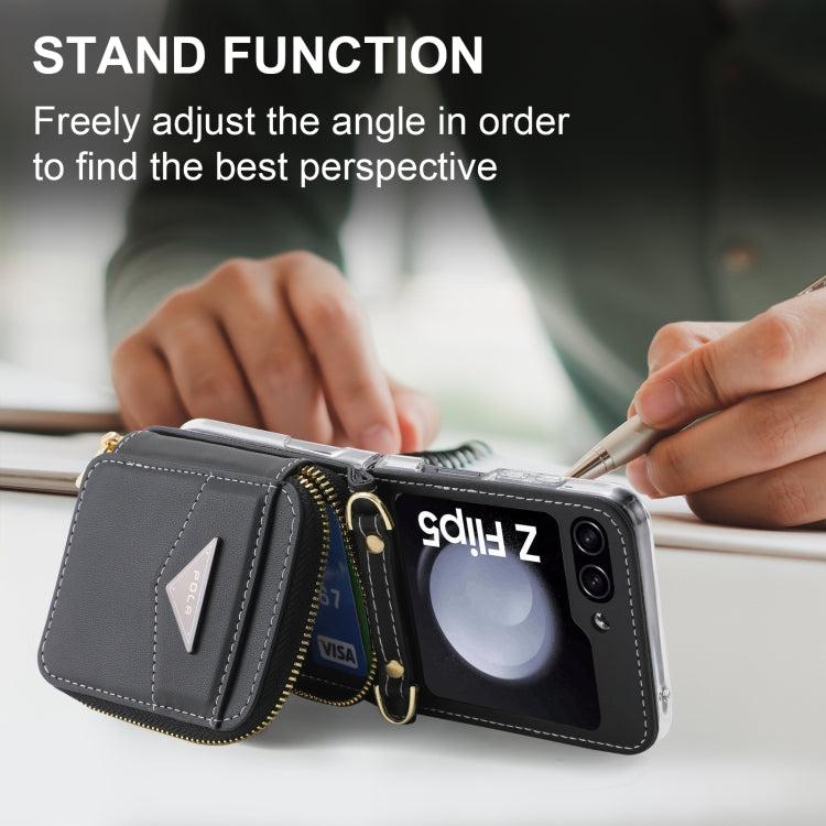 For Samsung Galaxy Z Flip5 POLA Multi-Card Slots Zipper Wallet Phone Case(Black)