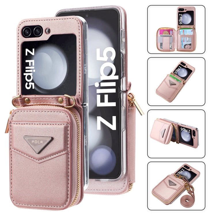 For Samsung Galaxy Z Flip5 POLA Multi-Card Slots Zipper Wallet Phone Case(Pink)