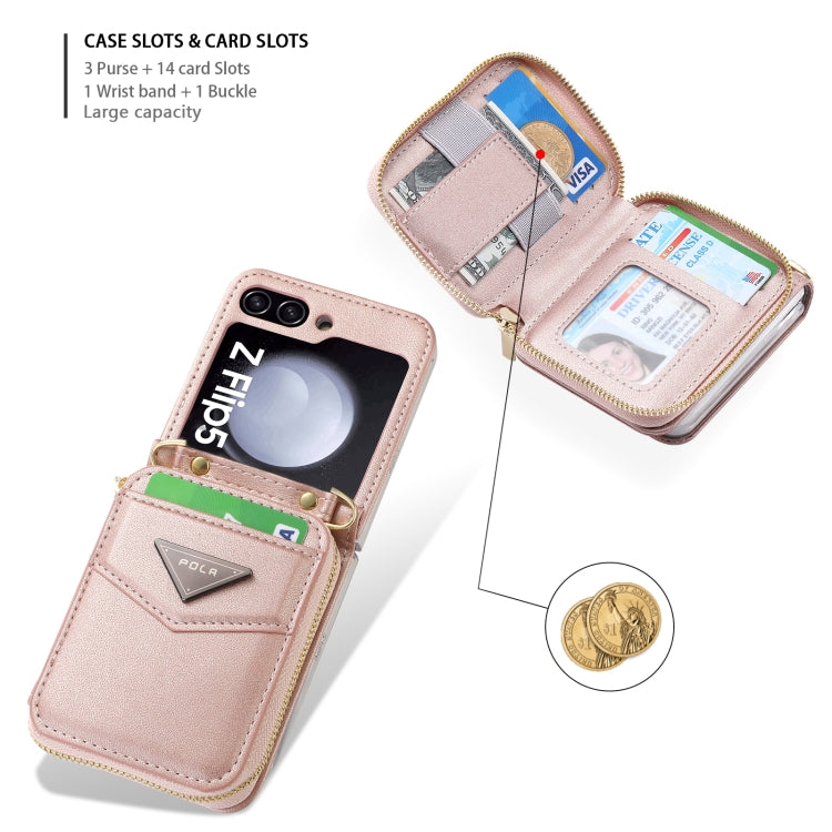For Samsung Galaxy Z Flip5 POLA Multi-Card Slots Zipper Wallet Phone Case(Pink)