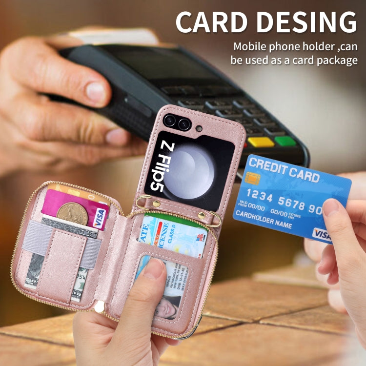 For Samsung Galaxy Z Flip5 POLA Multi-Card Slots Zipper Wallet Phone Case(Pink)