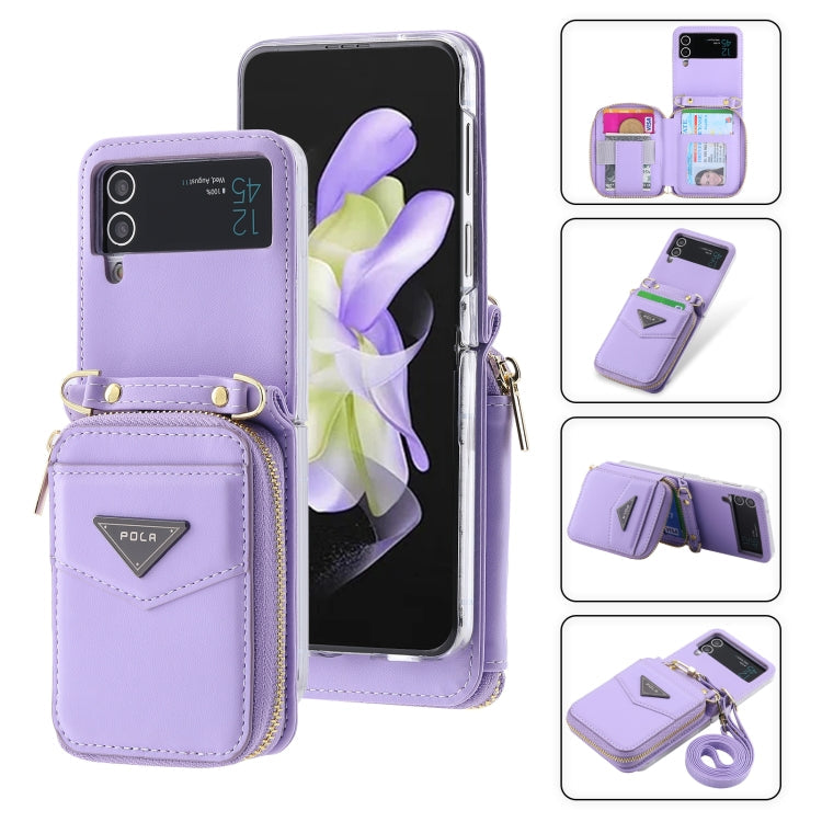 For Samsung Galaxy Z Flip3 5G POLA Multi-Card Slots Zipper Wallet Phone Case(Purple)