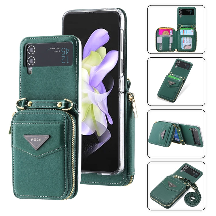 For Samsung Galaxy Z Flip3 5G POLA Multi-Card Slots Zipper Wallet Phone Case(Green)