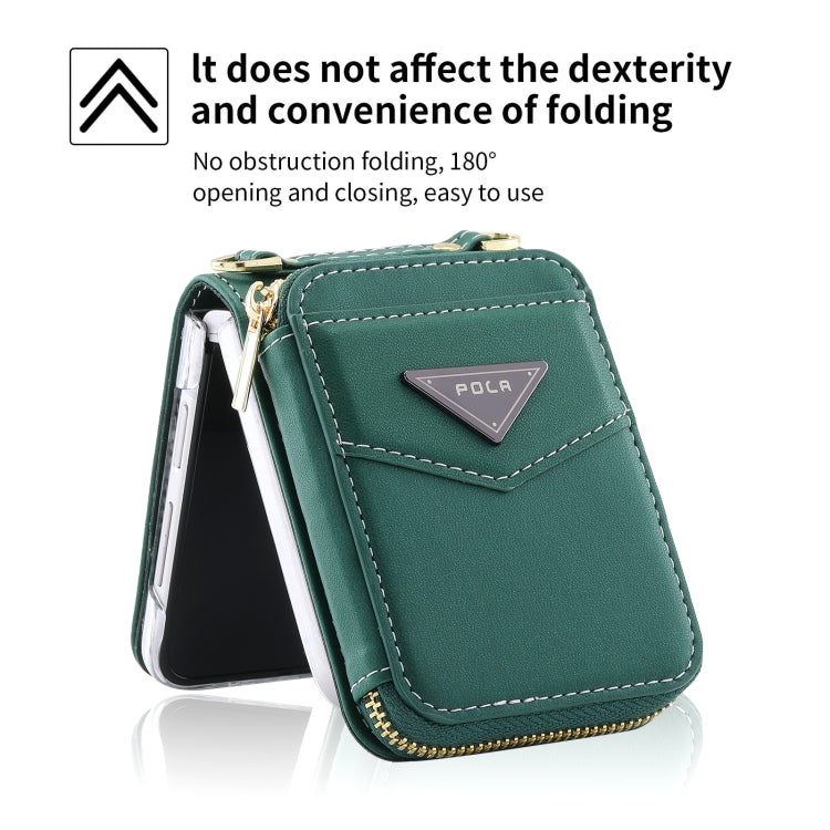 For Samsung Galaxy Z Flip3 5G POLA Multi-Card Slots Zipper Wallet Phone Case(Green)