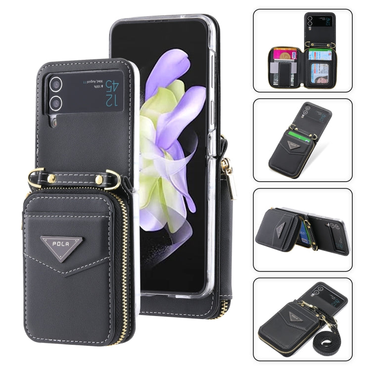 For Samsung Galaxy Z Flip3 5G POLA Multi-Card Slots Zipper Wallet Phone Case(Black)