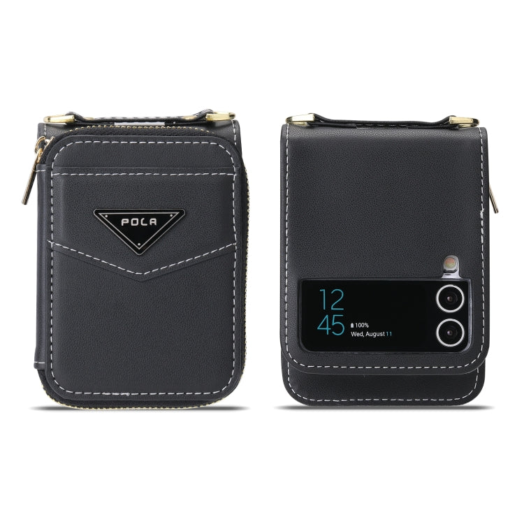 For Samsung Galaxy Z Flip3 5G POLA Multi-Card Slots Zipper Wallet Phone Case(Black)
