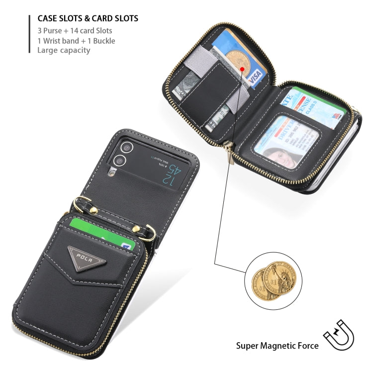 For Samsung Galaxy Z Flip3 5G POLA Multi-Card Slots Zipper Wallet Phone Case(Black)