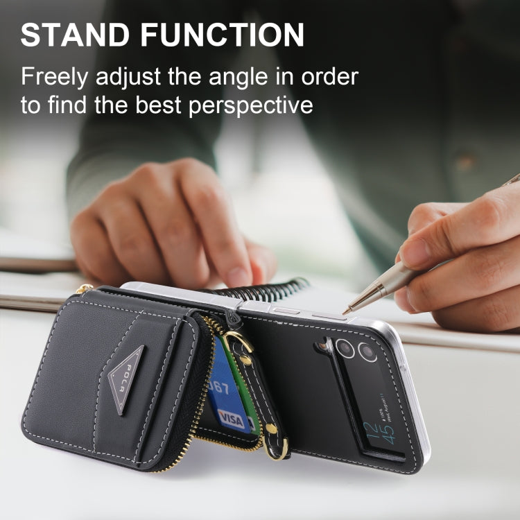 For Samsung Galaxy Z Flip3 5G POLA Multi-Card Slots Zipper Wallet Phone Case(Black)