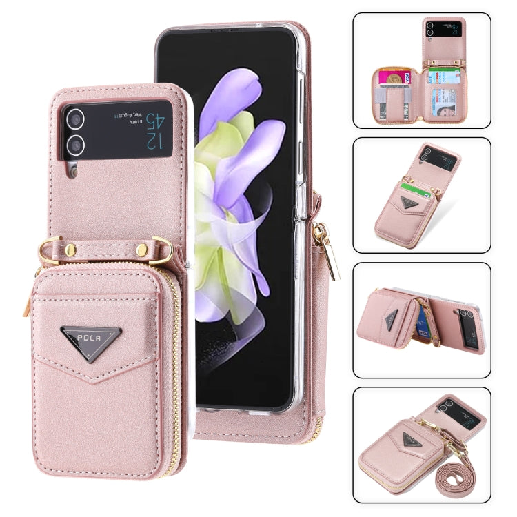 For Samsung Galaxy Z Flip3 5G POLA Multi-Card Slots Zipper Wallet Phone Case(Pink)