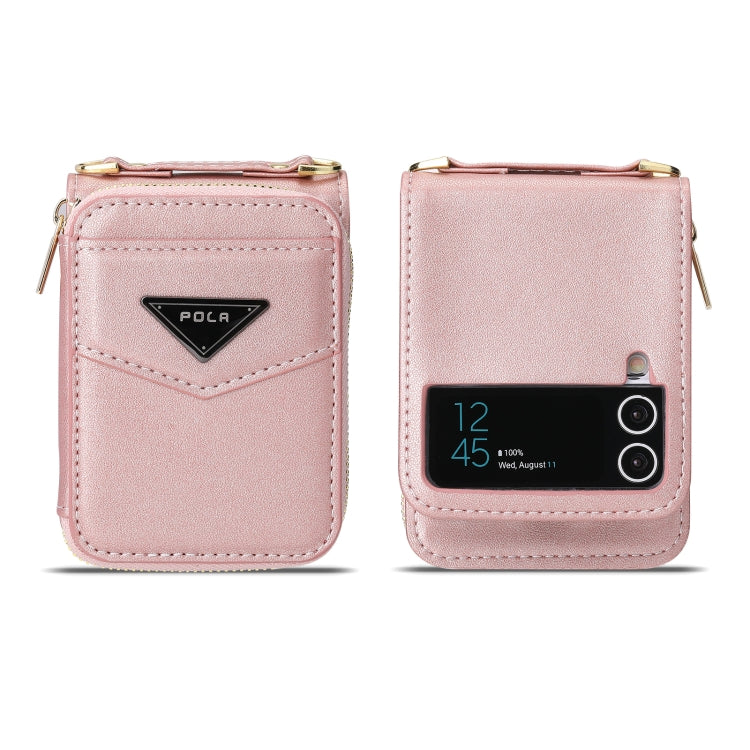 For Samsung Galaxy Z Flip3 5G POLA Multi-Card Slots Zipper Wallet Phone Case(Pink)