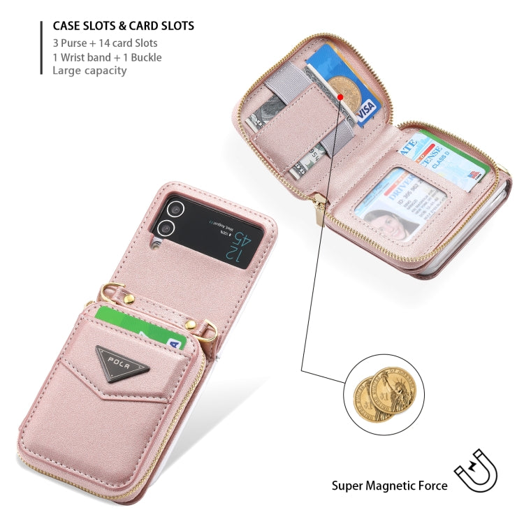 For Samsung Galaxy Z Flip3 5G POLA Multi-Card Slots Zipper Wallet Phone Case(Pink)