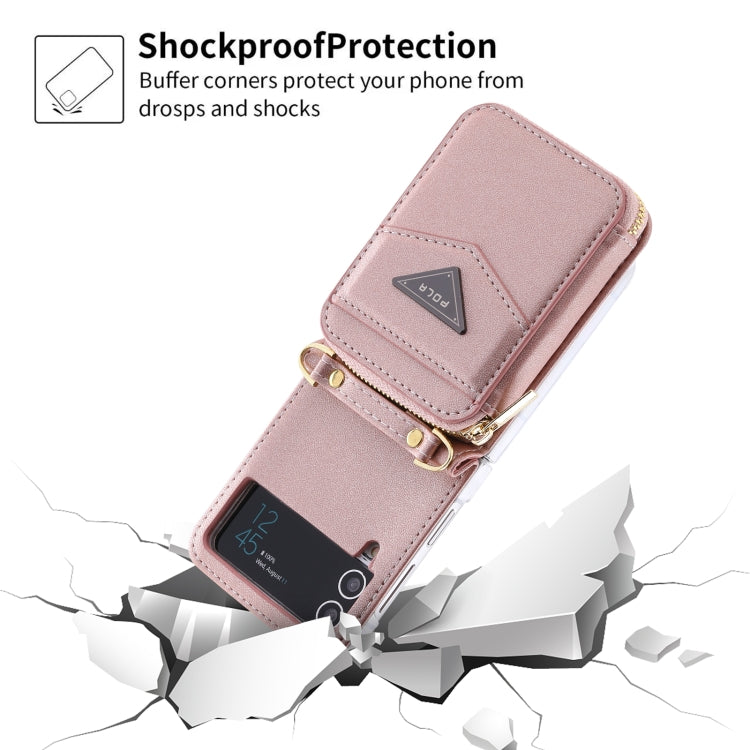 For Samsung Galaxy Z Flip3 5G POLA Multi-Card Slots Zipper Wallet Phone Case(Pink)