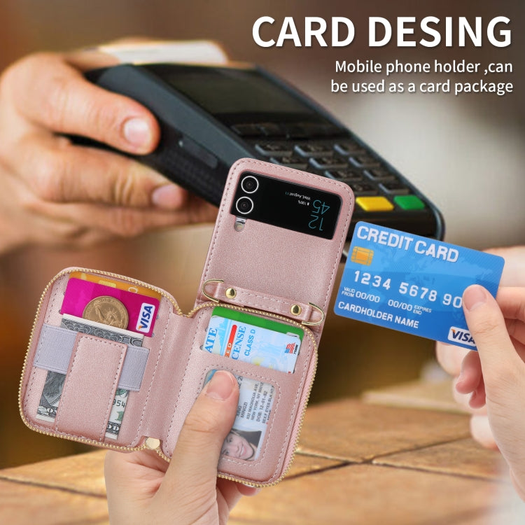 For Samsung Galaxy Z Flip3 5G POLA Multi-Card Slots Zipper Wallet Phone Case(Pink)