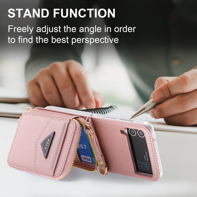 For Samsung Galaxy Z Flip3 5G POLA Multi-Card Slots Zipper Wallet Phone Case(Pink)