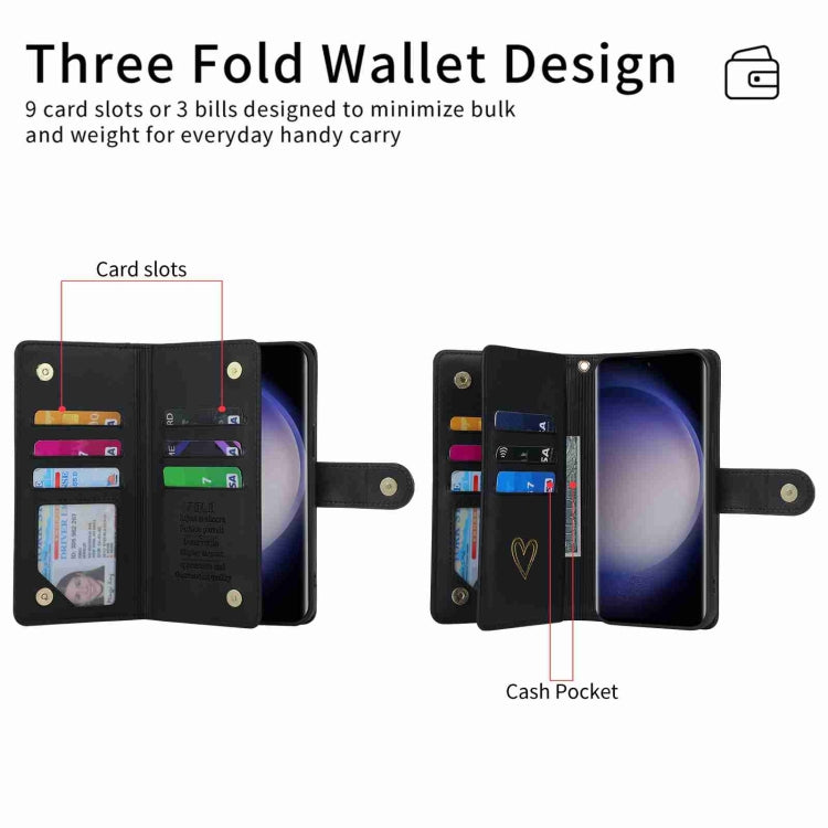 For Samsung Galaxy S23 Ultra 5G POLA Love Multi-Card Slots Zipper Wallet Leather Phone Case(Black)