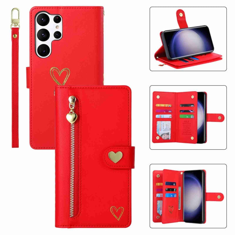 For Samsung Galaxy S23 Ultra 5G POLA Love Multi-Card Slots Zipper Wallet Leather Phone Case(Red)