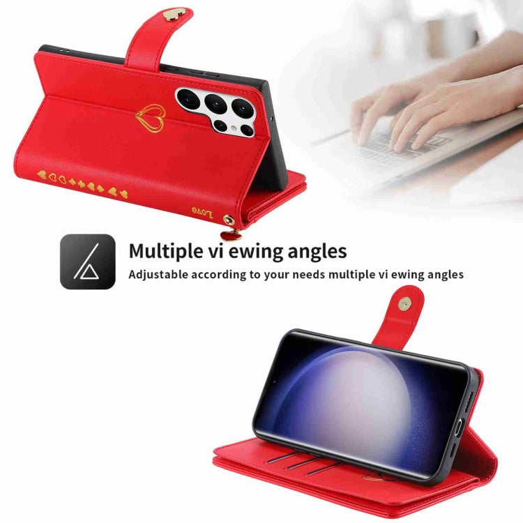 For Samsung Galaxy S23 Ultra 5G POLA Love Multi-Card Slots Zipper Wallet Leather Phone Case(Red)