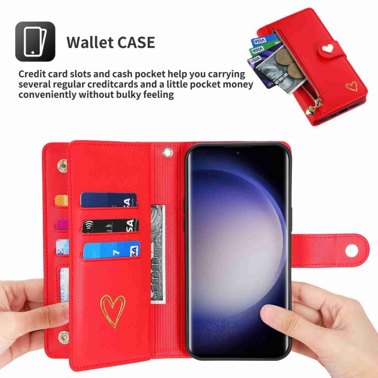 For Samsung Galaxy S23 Ultra 5G POLA Love Multi-Card Slots Zipper Wallet Leather Phone Case(Red)