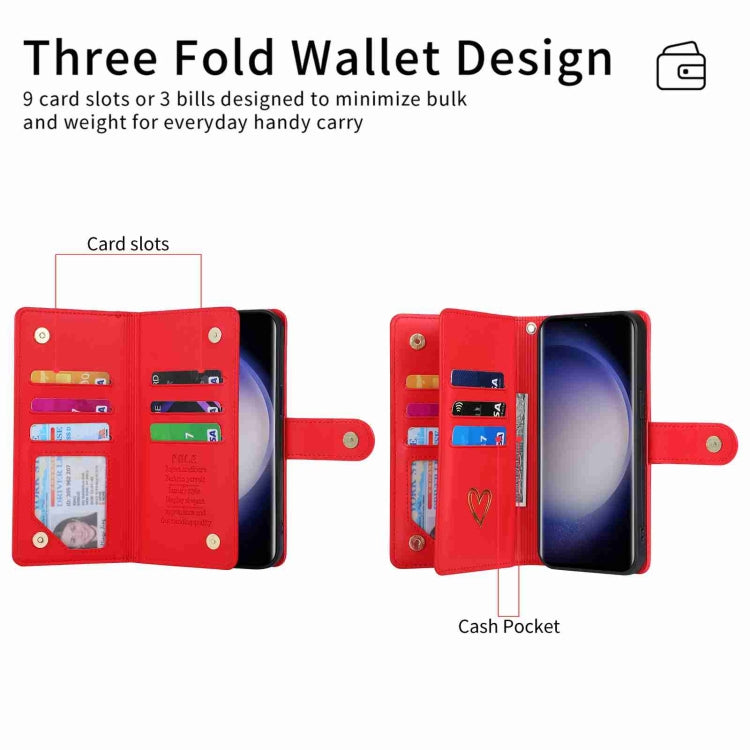 For Samsung Galaxy S23 Ultra 5G POLA Love Multi-Card Slots Zipper Wallet Leather Phone Case(Red)