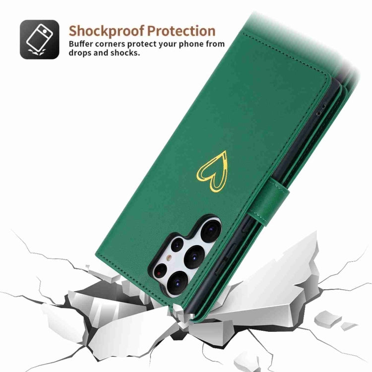 For Samsung Galaxy S23 Ultra 5G POLA Love Multi-Card Slots Zipper Wallet Leather Phone Case(Dark Green)