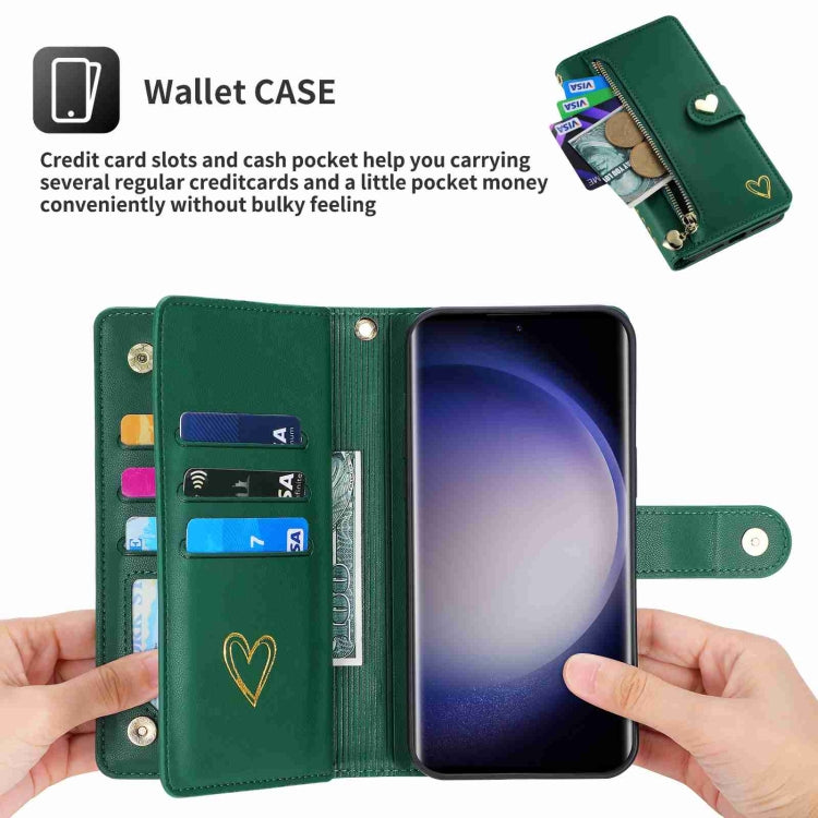 For Samsung Galaxy S23 Ultra 5G POLA Love Multi-Card Slots Zipper Wallet Leather Phone Case(Dark Green)