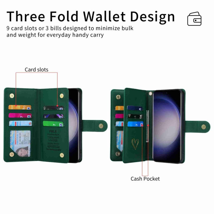 For Samsung Galaxy S23 Ultra 5G POLA Love Multi-Card Slots Zipper Wallet Leather Phone Case(Dark Green)