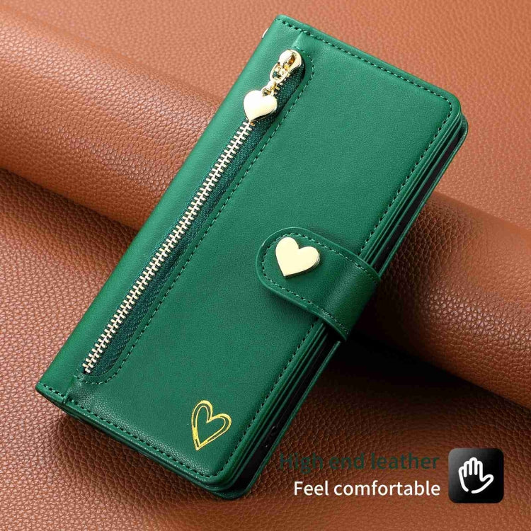 For Samsung Galaxy S23 Ultra 5G POLA Love Multi-Card Slots Zipper Wallet Leather Phone Case(Dark Green)