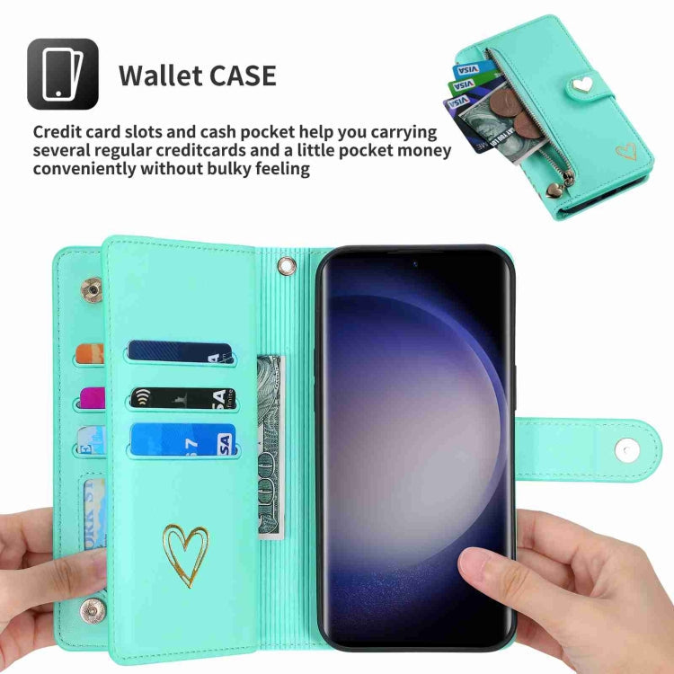 For Samsung Galaxy S23 Ultra 5G POLA Love Multi-Card Slots Zipper Wallet Leather Phone Case(Light Green)