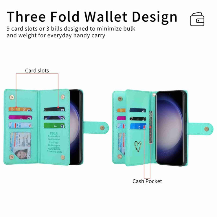 For Samsung Galaxy S23 Ultra 5G POLA Love Multi-Card Slots Zipper Wallet Leather Phone Case(Light Green)