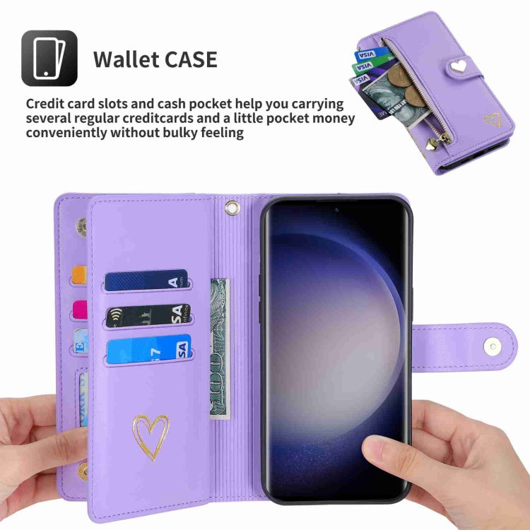For Samsung Galaxy S23 Ultra 5G POLA Love Multi-Card Slots Zipper Wallet Leather Phone Case(Purple)