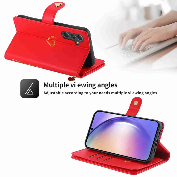 For Samsung Galaxy A54 POLA Love Multi-Card Slots Zipper Wallet Leather Phone Case(Red)
