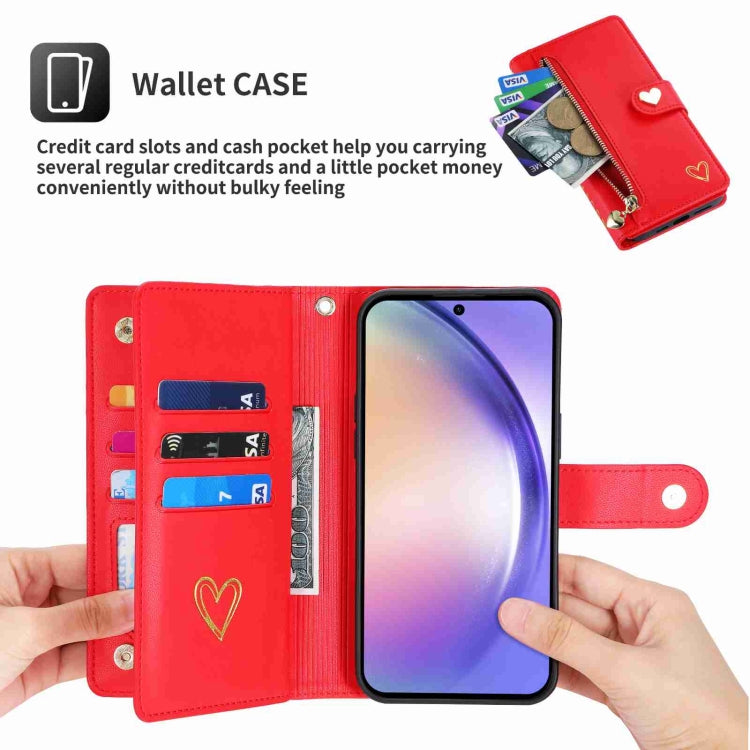 For Samsung Galaxy A54 POLA Love Multi-Card Slots Zipper Wallet Leather Phone Case(Red)