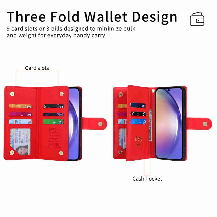 For Samsung Galaxy A54 POLA Love Multi-Card Slots Zipper Wallet Leather Phone Case(Red)
