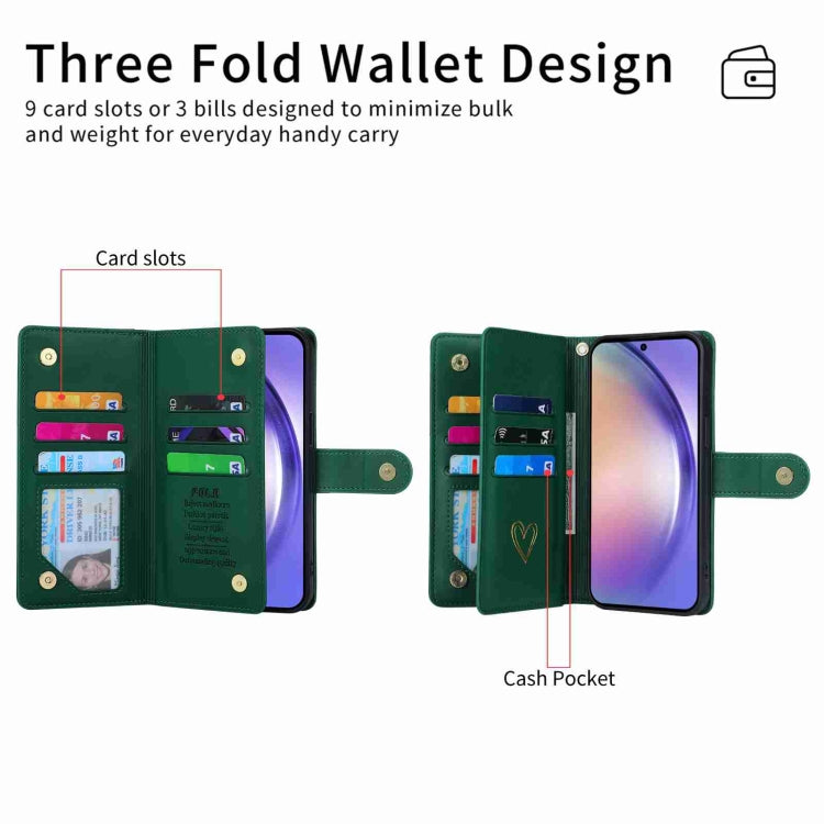 For Samsung Galaxy A54 POLA Love Multi-Card Slots Zipper Wallet Leather Phone Case(Dark Green)