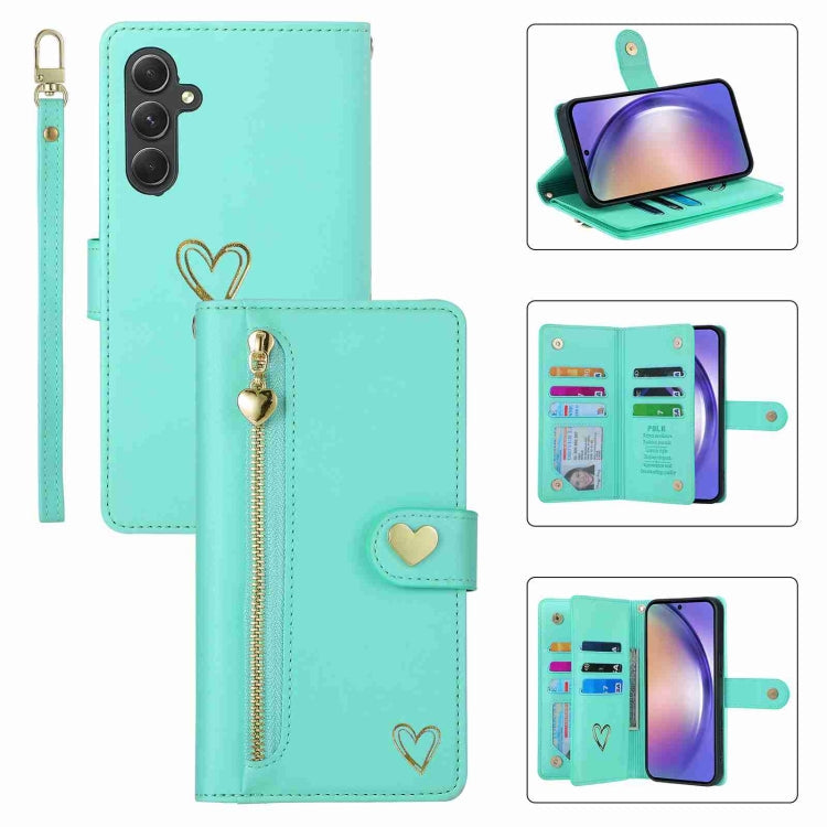 For Samsung Galaxy A54 POLA Love Multi-Card Slots Zipper Wallet Leather Phone Case(Light Green)