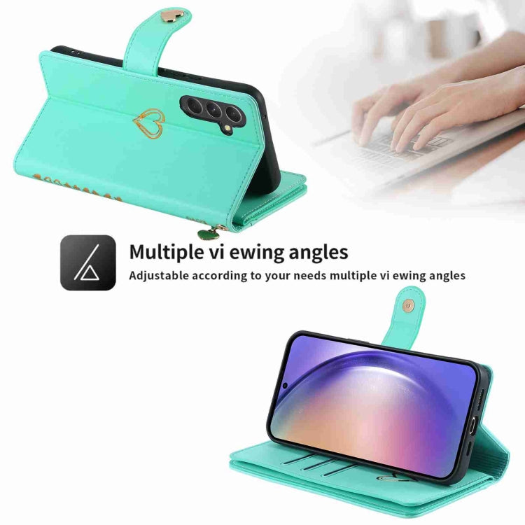 For Samsung Galaxy A54 POLA Love Multi-Card Slots Zipper Wallet Leather Phone Case(Light Green)