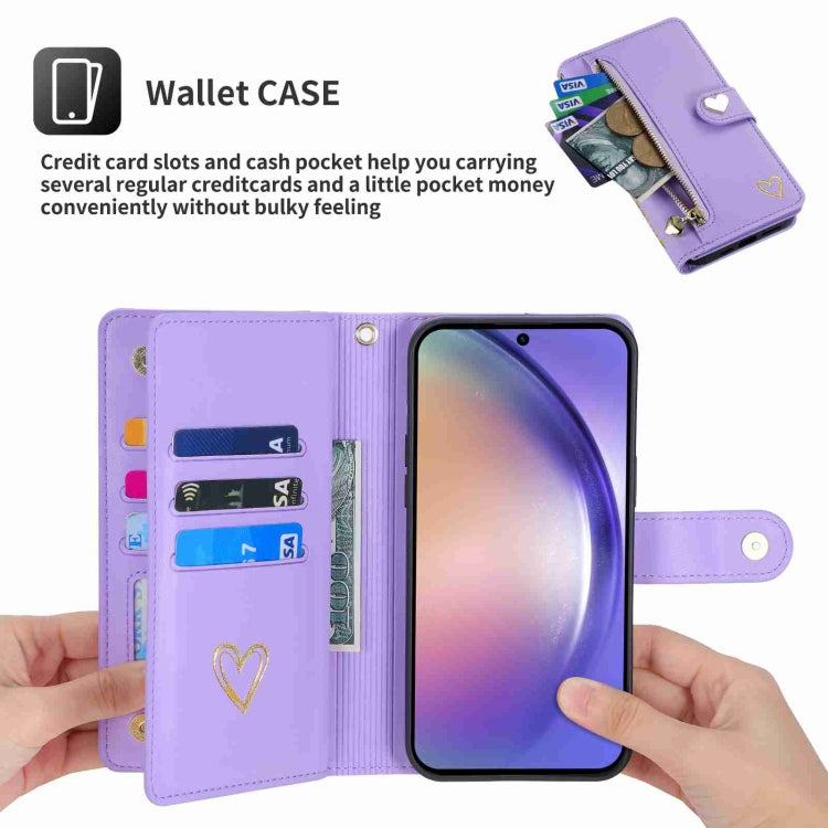 For Samsung Galaxy A54 POLA Love Multi-Card Slots Zipper Wallet Leather Phone Case(Purple)
