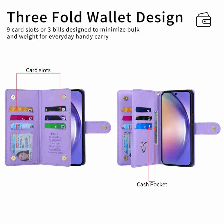 For Samsung Galaxy A54 POLA Love Multi-Card Slots Zipper Wallet Leather Phone Case(Purple)