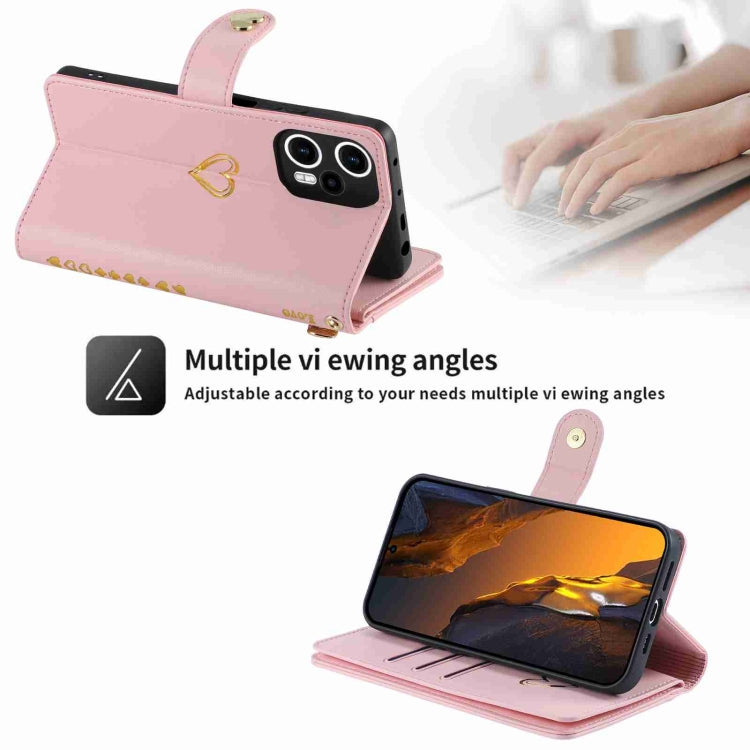 For Xiaomi Poco F5 POLA Love Multi-Card Slots Zipper Wallet Leather Phone Case(Pink)