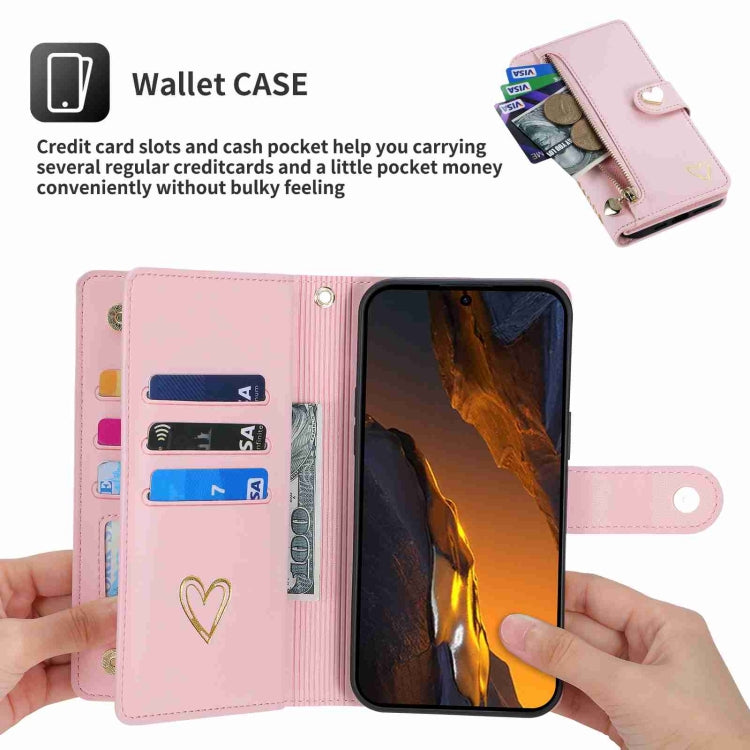 For Xiaomi Poco F5 POLA Love Multi-Card Slots Zipper Wallet Leather Phone Case(Pink)