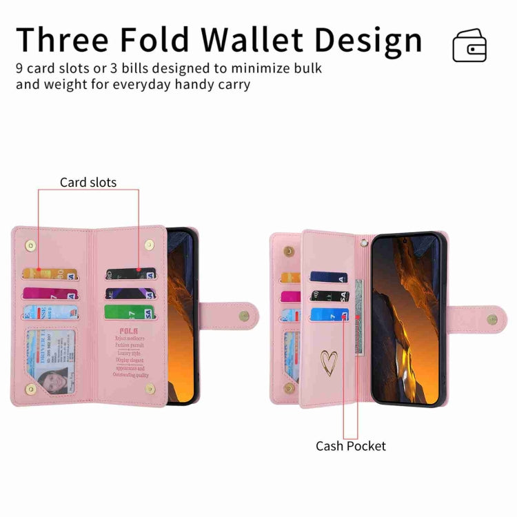 For Xiaomi Poco F5 POLA Love Multi-Card Slots Zipper Wallet Leather Phone Case(Pink)