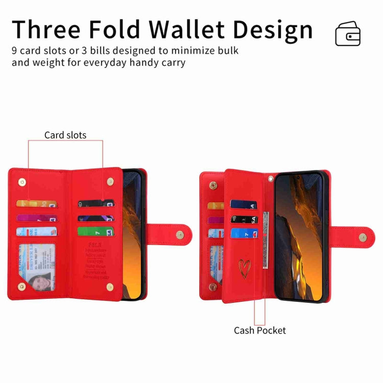 For Xiaomi Poco F5 POLA Love Multi-Card Slots Zipper Wallet Leather Phone Case(Red)