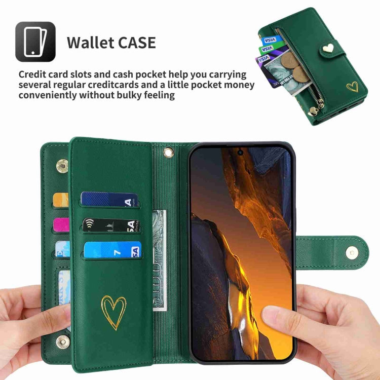 For Xiaomi Poco F5 POLA Love Multi-Card Slots Zipper Wallet Leather Phone Case(Dark Green)