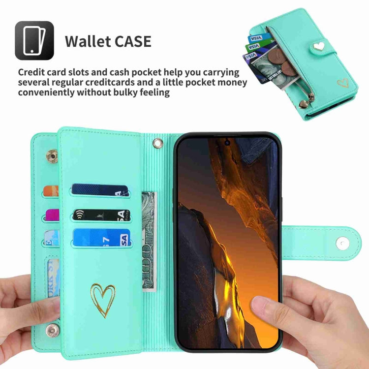 For Xiaomi Poco F5 POLA Love Multi-Card Slots Zipper Wallet Leather Phone Case(Light Green)