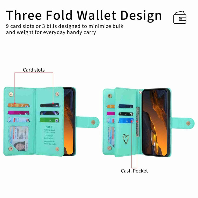 For Xiaomi Poco F5 POLA Love Multi-Card Slots Zipper Wallet Leather Phone Case(Light Green)