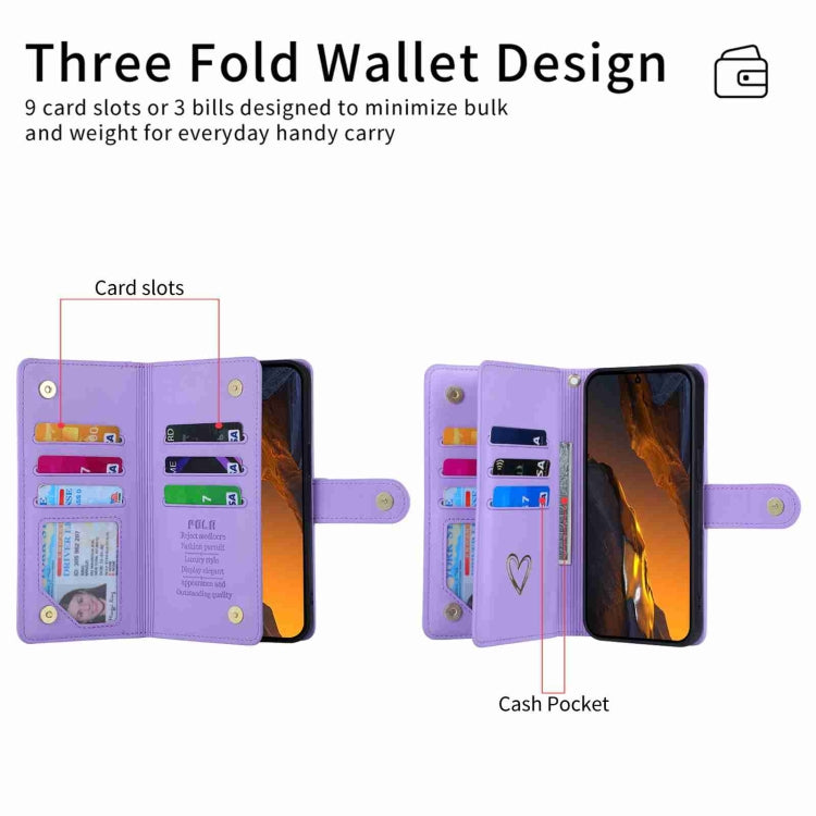 For Xiaomi Poco F5 POLA Love Multi-Card Slots Zipper Wallet Leather Phone Case(Purple)