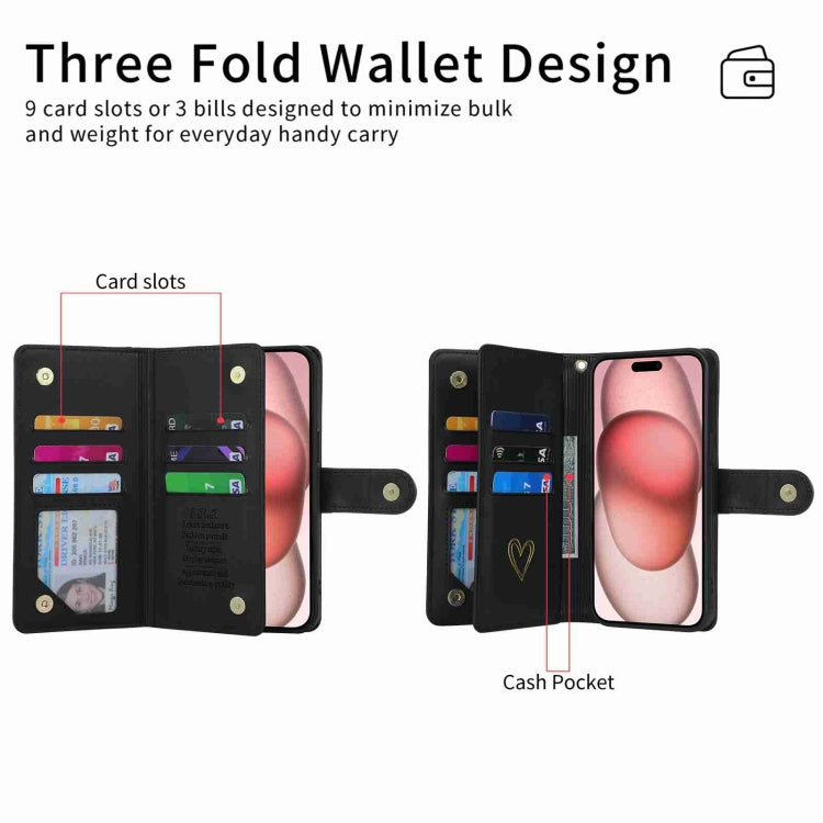 For iPhone 11 POLA Love Multi-Card Slots Zipper Wallet Leather Phone Case(Black)