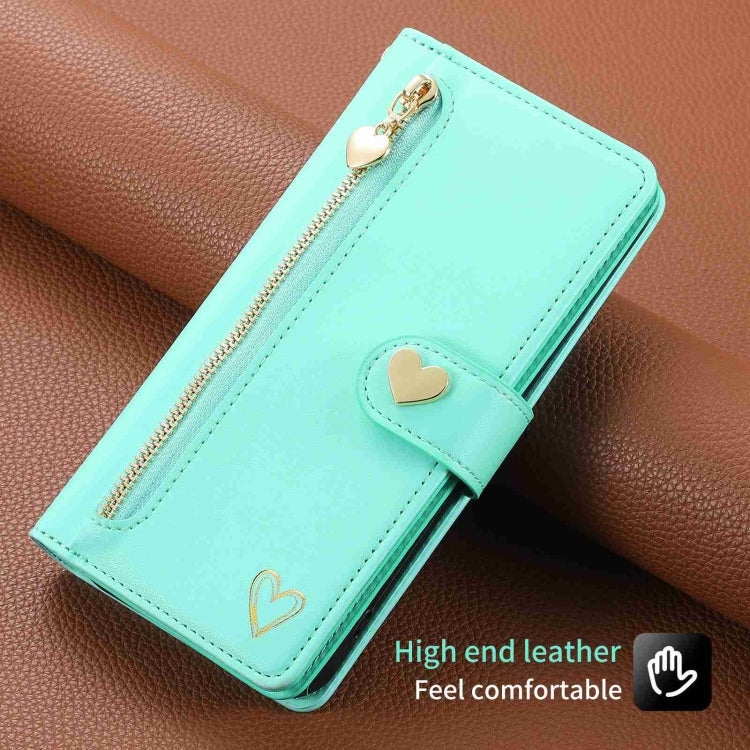 For iPhone 11 POLA Love Multi-Card Slots Zipper Wallet Leather Phone Case(Light Green)