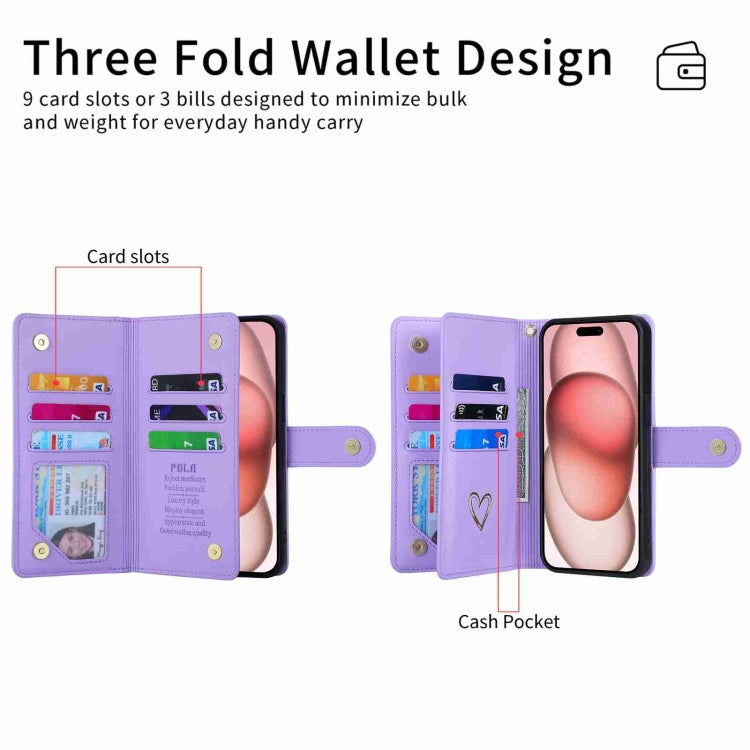 For iPhone 11 POLA Love Multi-Card Slots Zipper Wallet Leather Phone Case(Purple)
